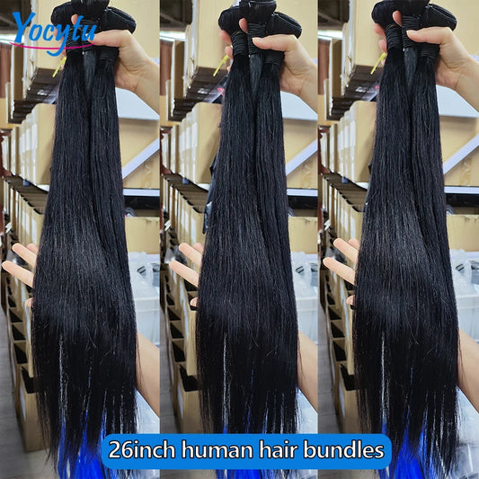 26 26 26 Inch Straight Human Hair Bundles Brazilian Weave 100% Human Hair Extension Natural Black Color Thick Ends Straight Human Hair Bundles 2-5 Days Fast Delivery On Sale Free Shipping