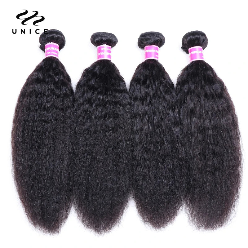 UNice Hair Brazilian Kinky Straight Hair Bundles Human Hair Bundles Remy Human Hair Extensions 1/3/4 Pieces Double Weft