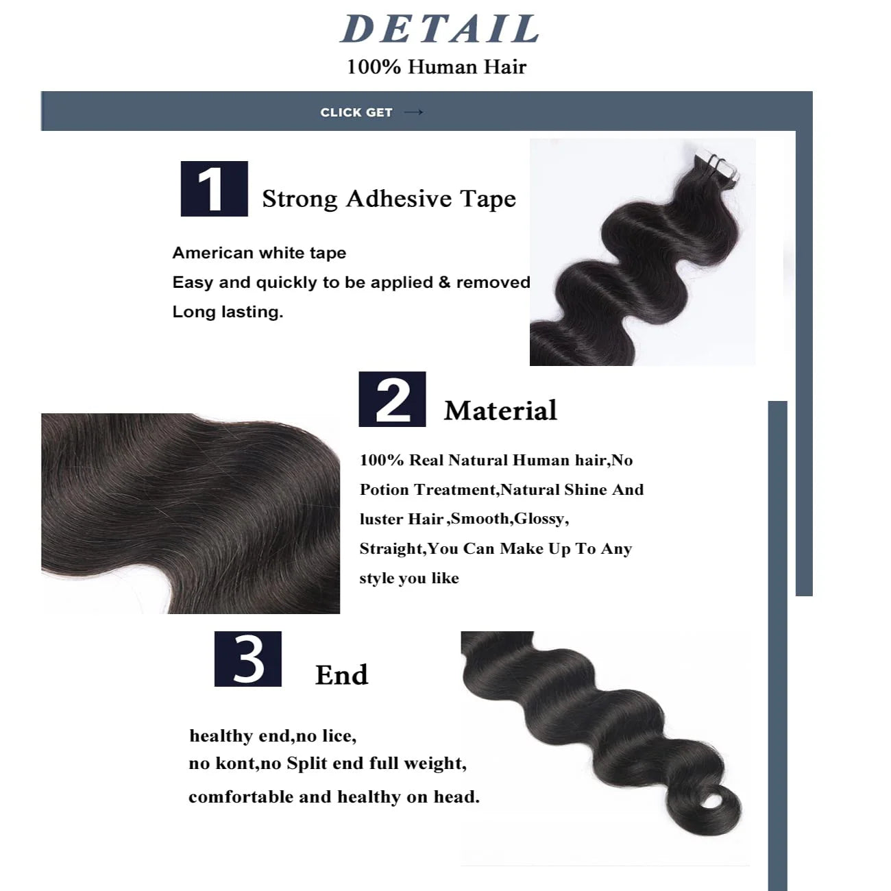 Wavy Natural Black Tape in Hair Extensions for Black Women Human Hair Body Skin Weft Tape in Hair Extensions