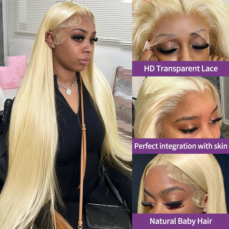 13x6 Pre Plucked Hd Transparent 613 Straight  Lace Frontal Human Hair Wig 30 Inch Lace Brazilian Wig 200 Density Lace Front Wigs