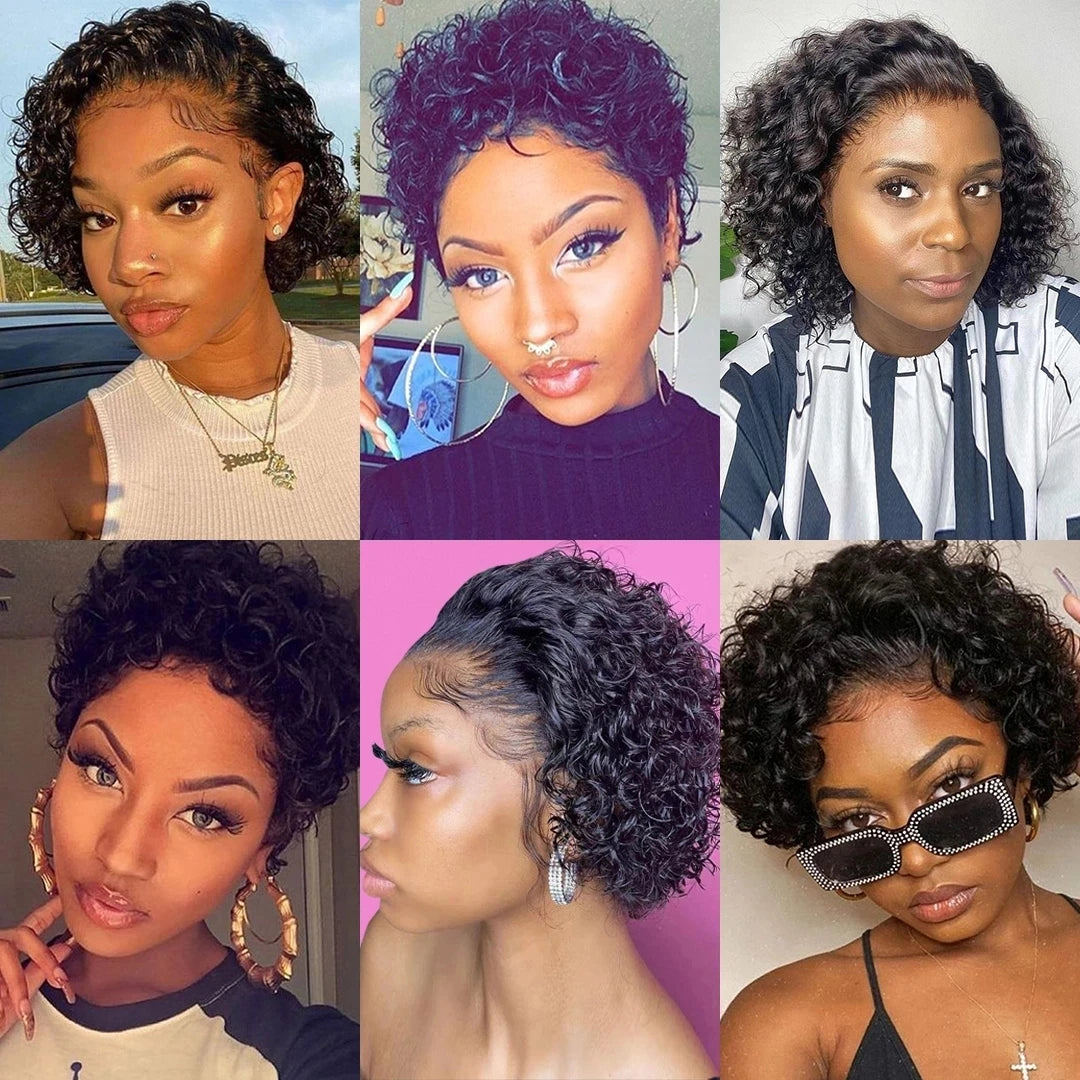 Short Pixie Cut Lace Wig Ombre Blonde Curly Human Hair Wigs 13X1 Water Wave Remy Hair Lace Bob Wig For Black Women Brazilian Wig