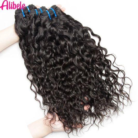 Alibele 5x5 HD Lace Closure With Bundles Malaysia Water Wave Bundles With Closure Long Human Hair Bundles With 4x4 Lace Closure