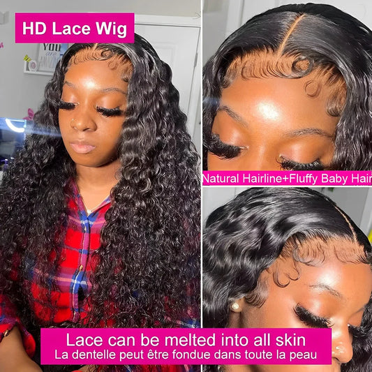 13x4 deep wave frontal Wig deep wave clear HD Lace Front Wig 13x6 Curly Transparent Lace Front Wig human hair Wig Brazilian Bleach Knot Lace Wig for black women