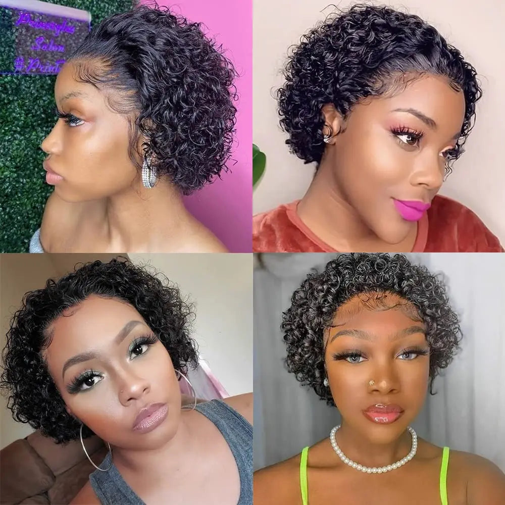 Short Curly Human Hair Wigs 1B/30 Burgundy Pixie Cut Wig 99J Cheap Human Hair Wig 13X1 Transparent Lace Wig For Women MYLOCKME