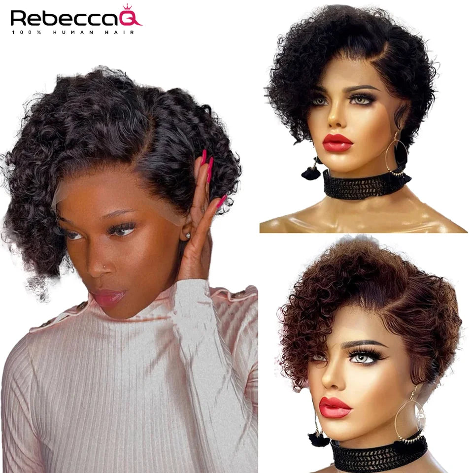 Short Bob Wig Pixie Cut Wig Curly Human Hair Wigs For Women 13x1 Lace Front Transparent Deep Wave Lace Wig Preplucked Hairline