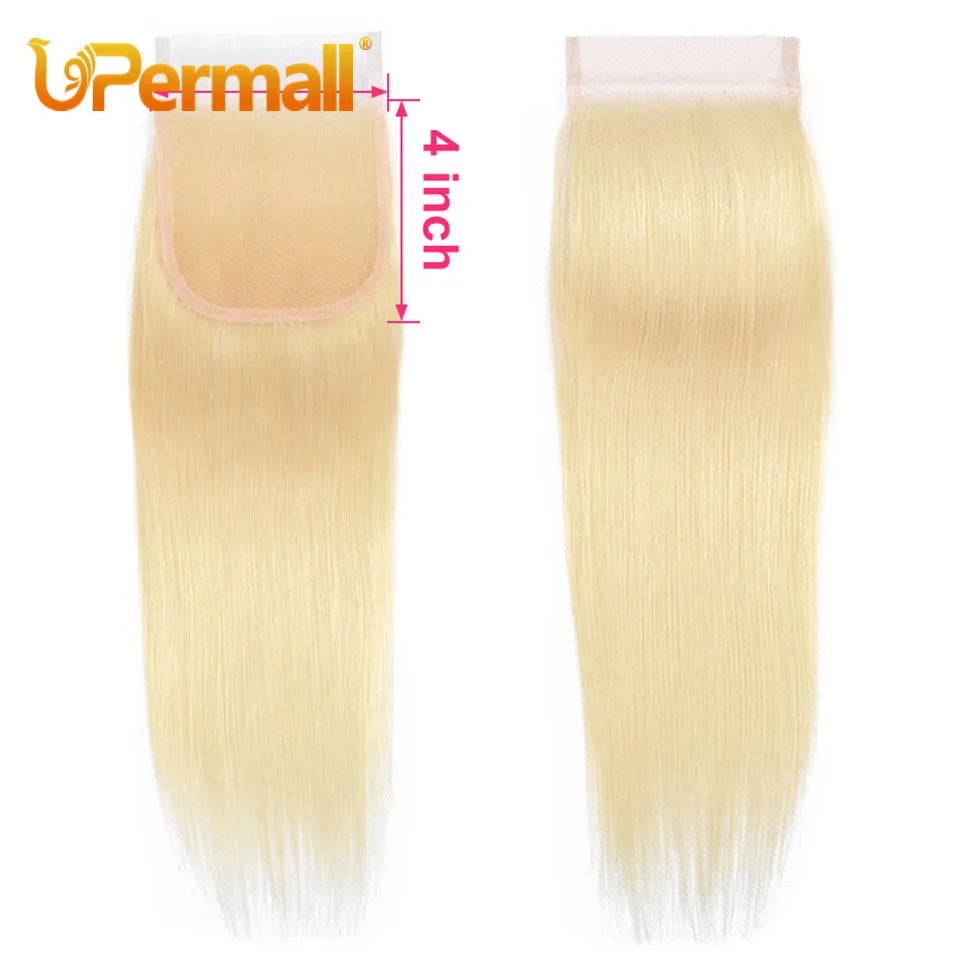 Upermall #613 Blonde 13x4 Lace Frontal Straight Pre Plucked Swiss HD Transparent 4x4 5x5 Closure 100% Remy Human Hair On Sale