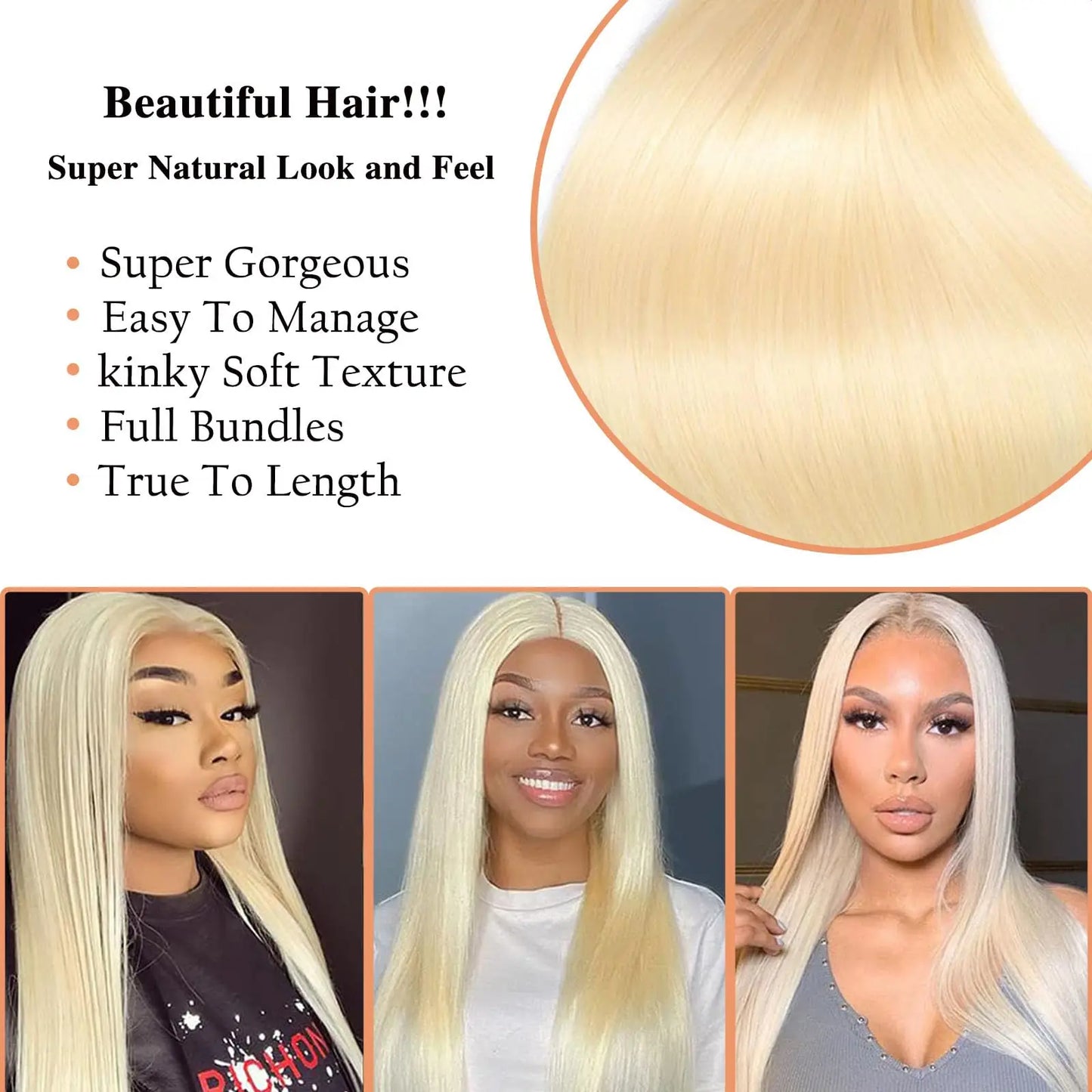 Blonde Human Hair 1 Bundles  Brazilian Straight Hair Bundle Honey Blonde Virgin Bundles Human Hair Extensions Weave 613 Color