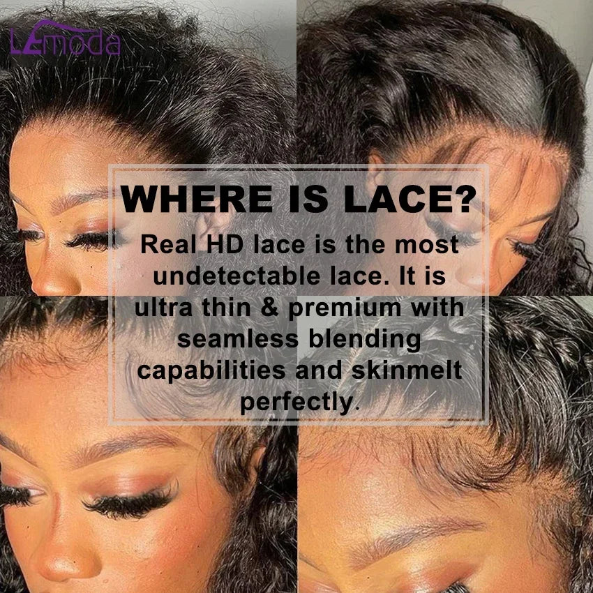 13x6 HD Lace Frontal Wig Deep Wave 250 Density SKINLIKE Real HD Lace Wig Virgin Hair Pre plucked 13x4 Lace Wig Human Hair Lemoda