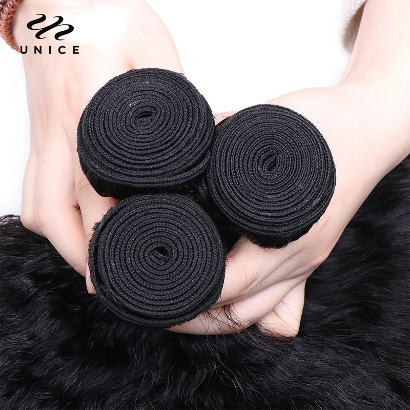 UNice Hair Brazilian Kinky Straight Hair Bundles Human Hair Bundles Remy Human Hair Extensions 1/3/4 Pieces Double Weft