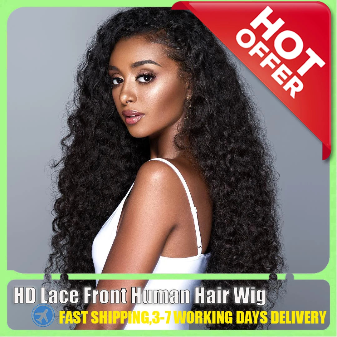 HD 13X6  Transparent Deep Water Wave Curly Lace Frontal Wigs For Black Women 30 34 40 Inch13X4 Front Human Hair Wig Glueless Wig