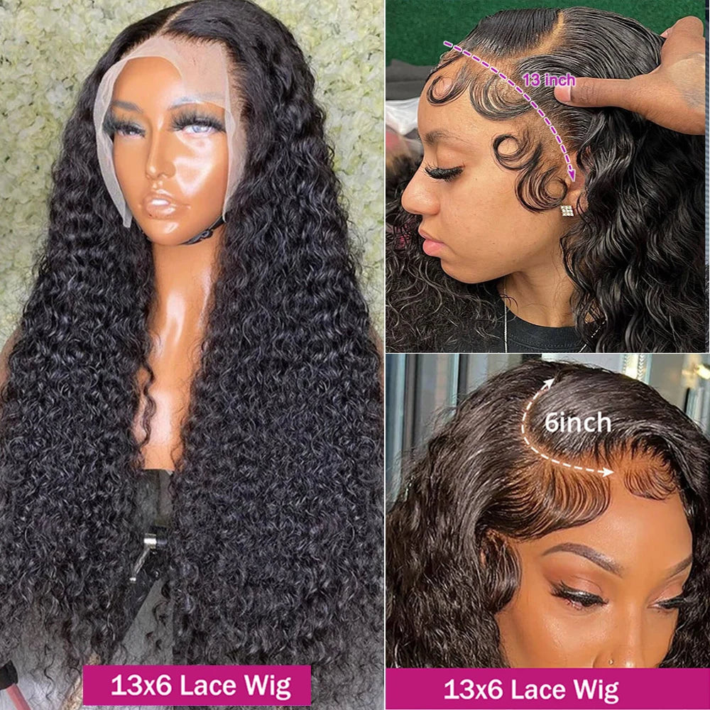 13x4 deep wave frontal Wig deep wave clear HD Lace Front Wig 13x6 Curly Transparent Lace Front Wig human hair Wig Brazilian Bleach Knot Lace Wig for black women