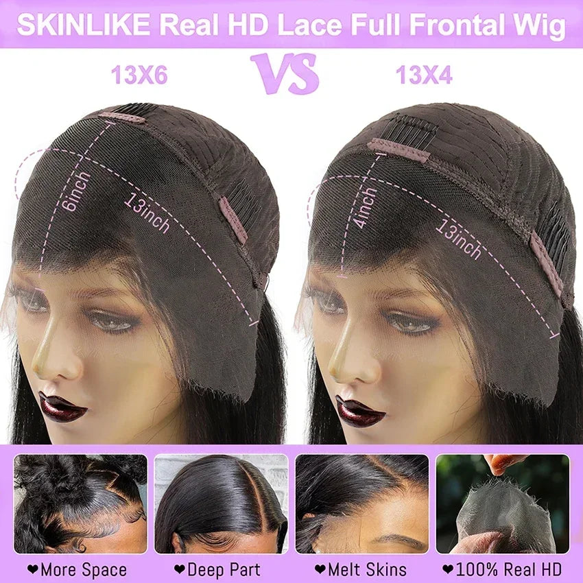 13x6 HD Lace Frontal Wig Deep Wave 250 Density SKINLIKE Real HD Lace Wig Virgin Hair Pre plucked 13x4 Lace Wig Human Hair Lemoda