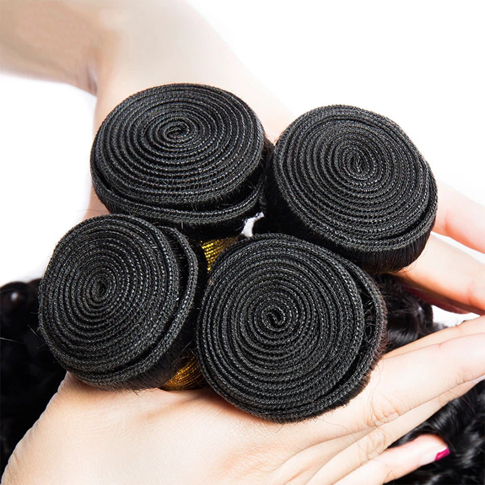 12A Brazilian Virgin Human Hair Kinky Curly Bundles With Frontal Ocean Water Wave Bundles With Frontal Bundles With Lace Closure