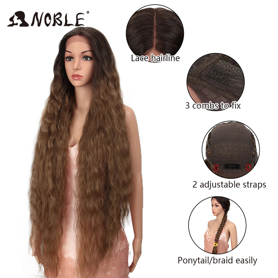 Noble Cosplay Wig Synthetic Lace Part Wig Long Curly 42Inch Cosplay Wig Blonde Ombre Lace Wig for Black Women Synthetic Lace Wig